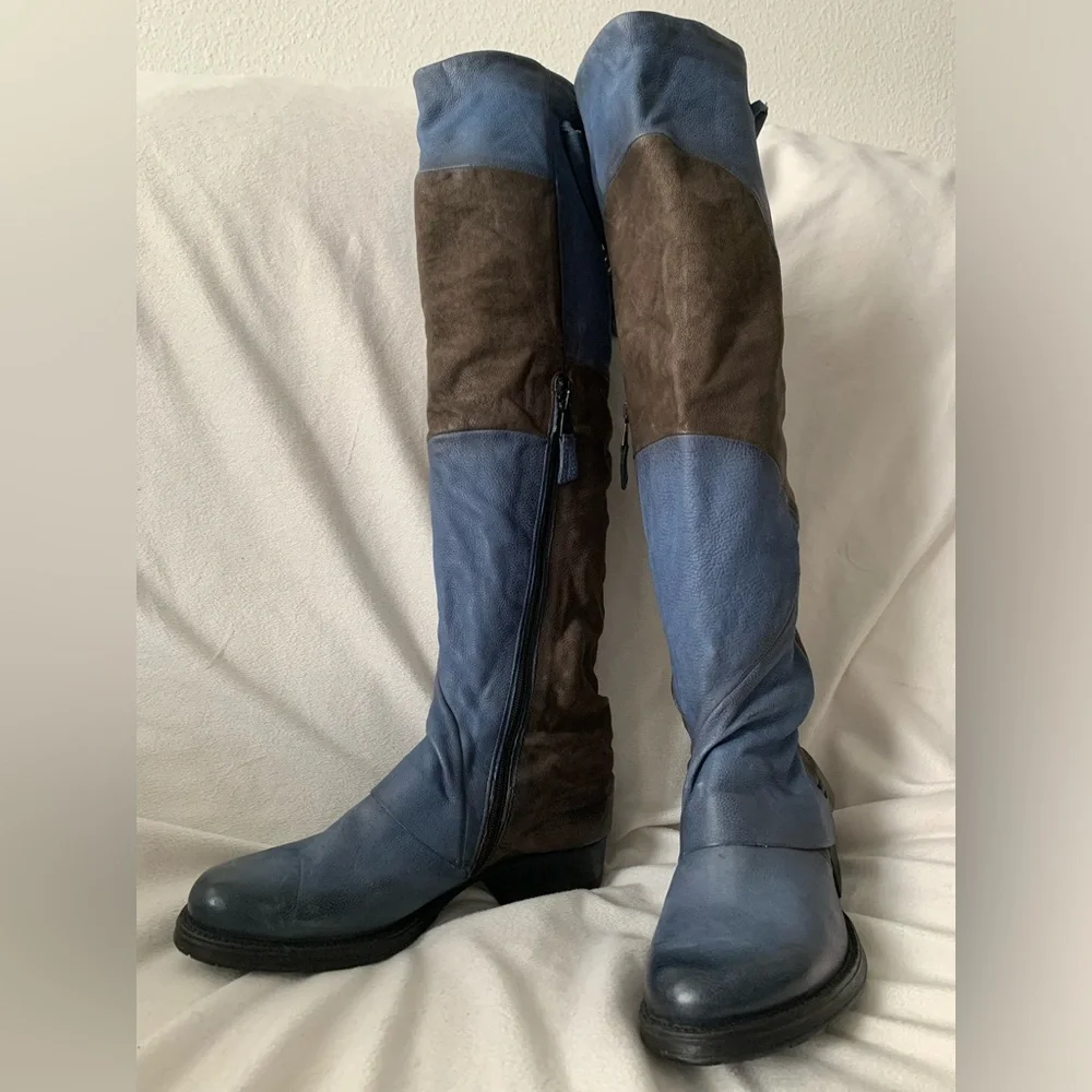NEW MIZ MOOZ Novel Over the Knee Boots Blue/Brown Size EU37/US6.5-7